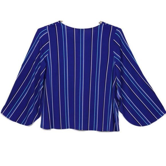 Worthington Shirt Top Blue Stripe Mambo Long Flared Sleeve Plus 2X - Picture 2 of 12